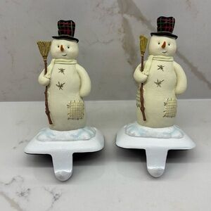 Pair of Vintage Hallmark Burrton Coldwell Windfield Snowman Stocking Holders